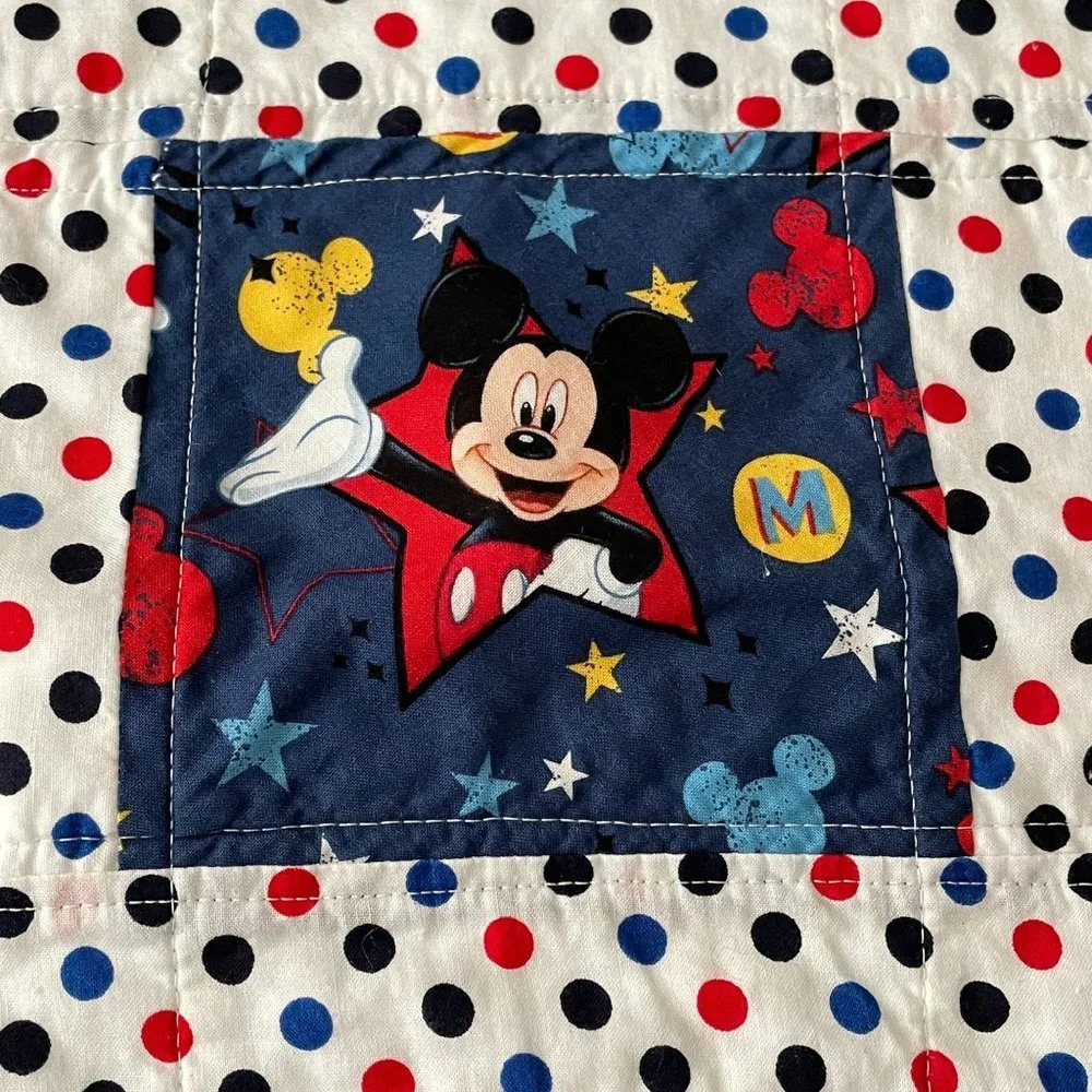 Handcrafted Mickey Mouse Quilt Pieced Patchwork Kids Activity Play Mat Blanket